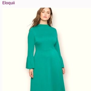 Teal flare sleeves a line dress